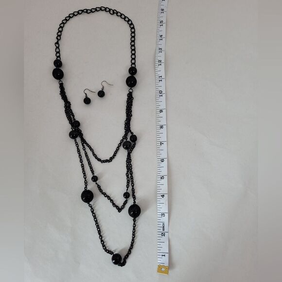 Statement Necklace And Earrings Set Black Spike 50s Gatsby Flapper Costume - Picture 8 of 8